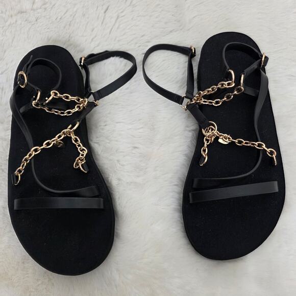 NEW Maje Frankie Chain Trimmed Charm Black Leather Platform Sandal - Picture 6 of 13